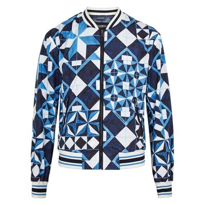Shop Dolce & Gabbana Blue Geometric-print Shell Bomber Jacket