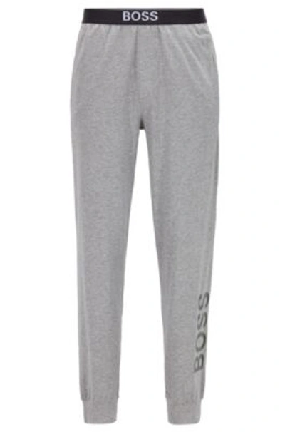Shop Hugo Boss - Pajama Pants In Stretch Cotton With Vertical Logo - Grey