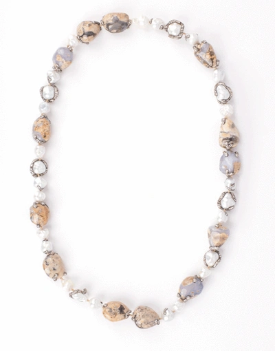 Shop Arunashi Chalcedony, Pearl And Diamond Necklace In Blkgold