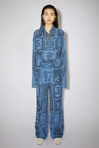 Shop Acne Studios Printed Trousers Indigo Blue