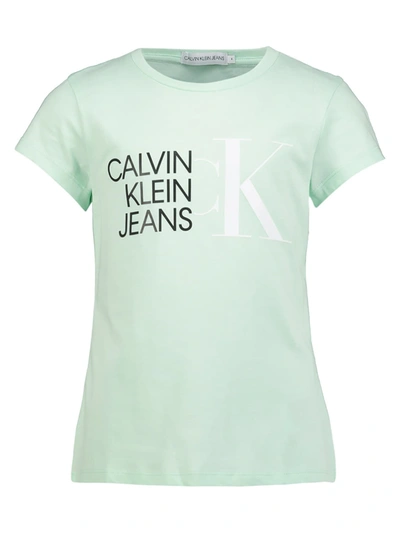 Shop Calvin Klein Kids T-shirt Hybrid Logo Slim For Girls In Green