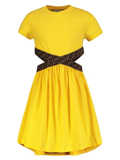 Shop Fendi Kids Dress For Girls In Yellow