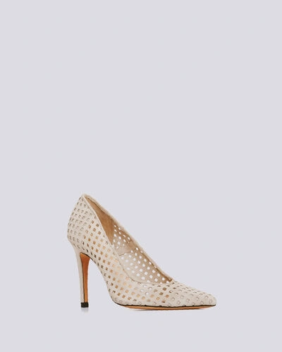 Shop Iro Larson Perforated Suede Pointed Pumps In Ecru