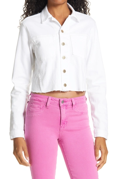 Shop L Agence Aria Crop Denim Jacket In Blanc
