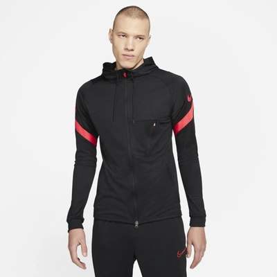 Shop Nike Dri-fit Strike Men's Full-zip Hooded Soccer Jacket In Black,siren Red,siren Red