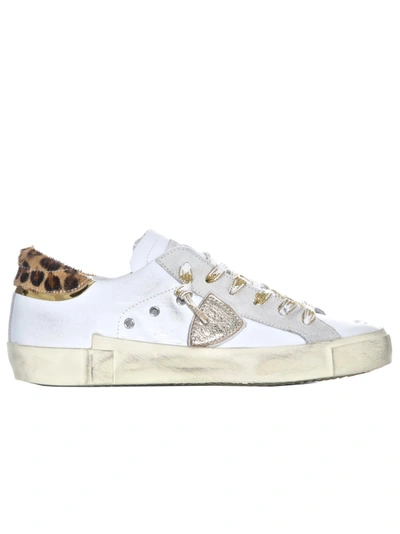 Shop Philippe Model White/leopard Leather Sneakers