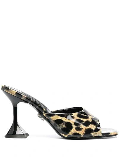 Shop Philipp Plein Leopard-print Square-toe Sandals In Black