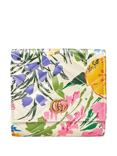 Shop Gucci X Ken Scott Floral Print Gg Marmont Card Case Wallet In White