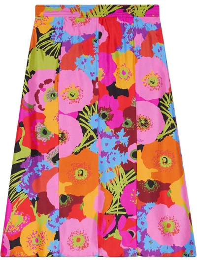 Shop Gucci X Ken Scott Floral-print Mid-length Skirt In Pink