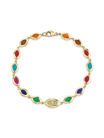 Shop Andy Lif 18kt Yellow Gold Cat's Eye Enamel And Diamond Bracelet