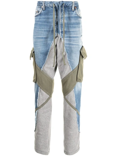 Shop Greg Lauren Panelled Tapered-leg Jeans In Blue