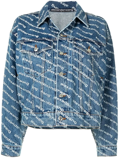 Alexander Wang Logo Print Denim Jacket In Blue