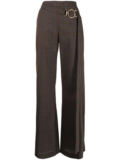 Shop Monse Plaid Vented Wide Leg Trousers In Brown