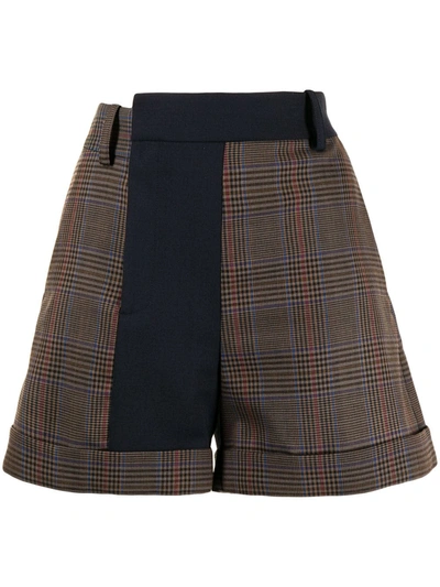 Shop Monse Bi-colour Plaid Shorts In Brown