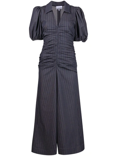 Shop Ganni Stretch Striped Dress In Blue