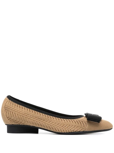 Shop Ferragamo Viva Crochet-knit Ballerina Flats In Neutrals