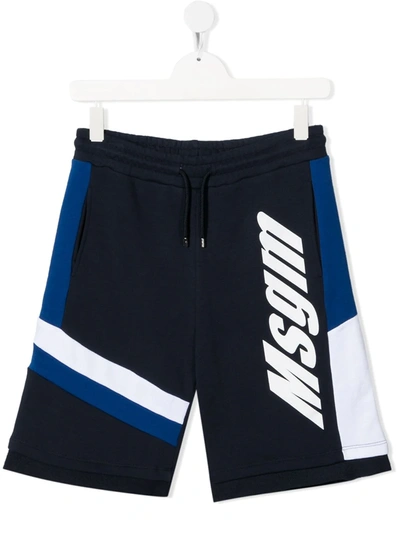 Msgm Logo-print Drawstring Shorts In Blue