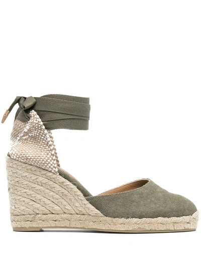 Shop Castaã±er Carina Wedge Sandals In Green