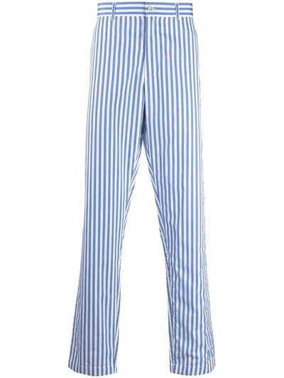 Shop Comme Des Garçons Shirt Striped Tailored Trousers In Blue