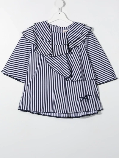 Shop Alberta Ferretti Teen Ruffle-detail Striped Blouse In White