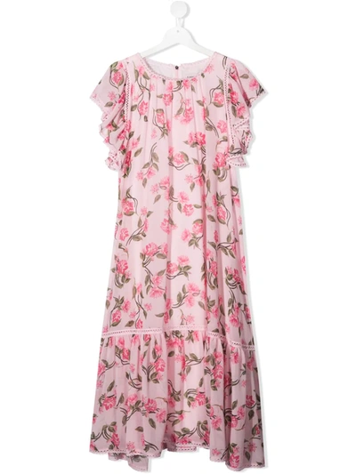 Shop Alberta Ferretti Teen Floral-print Ruffle Dress In 042 Rosa