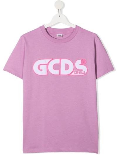 Shop Gcds Teen Logo-print Cotton T-shirt In Purple