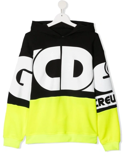Shop Gcds Teen Logo-print Two-tone Hoodie In Black