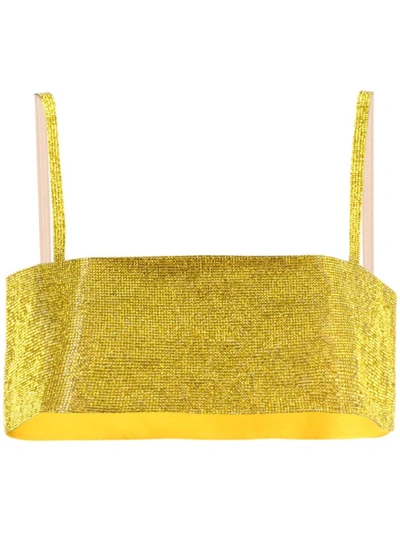 Shop Nué Charlotte Embellished Silk Crop-top In Yellow