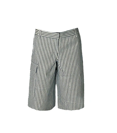 Shop Tibi Striped Denim Bermuda Shorts In Ivory/black