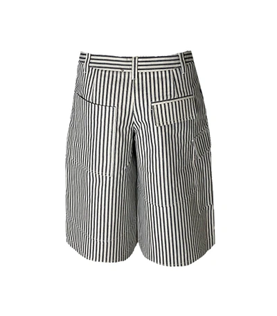 Shop Tibi Striped Denim Bermuda Shorts In Ivory/black