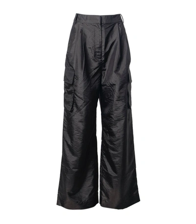 Shop Tibi Crispy Nylon Pleated Cargo Pants In Black