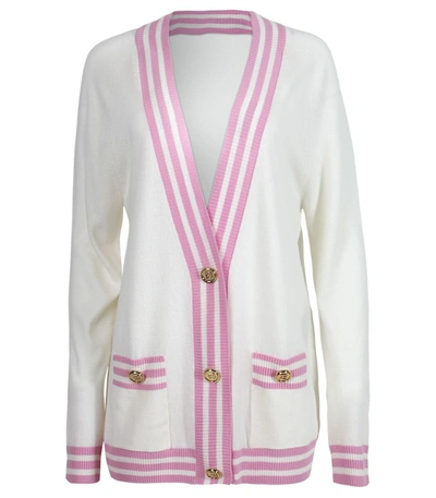 Shop Balmain Buttoned Logo  Longline Cardigan In White