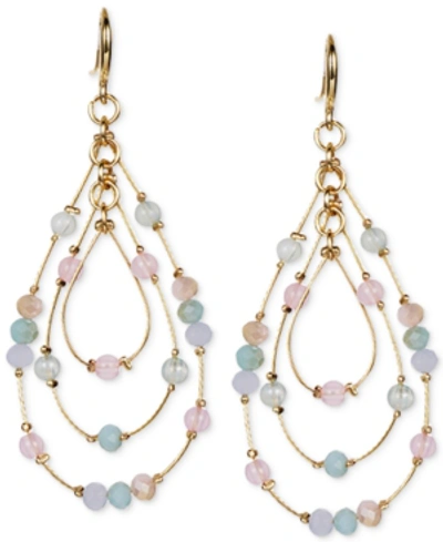 Shop Style & Co Multi-bead Triple-teardrop Drop Earrings, Created For Macy's In Gold