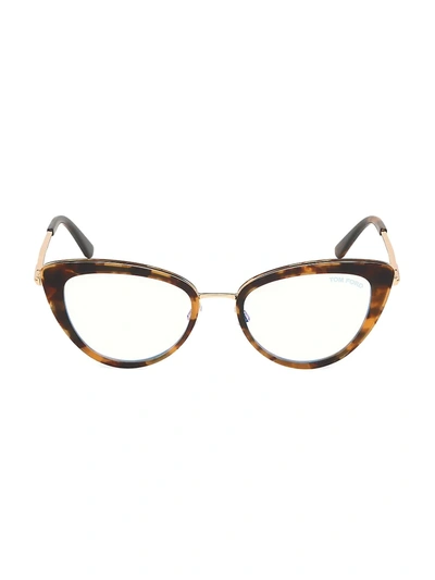 Shop Tom Ford 53mm Blue Block Cat Eye Eyeglasses In Dark Havana