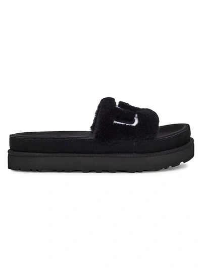 Shop Ugg Laton Sheepskin Platform Slides In Black