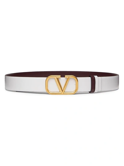 Shop Valentino Vlogo Reversible Leather Belt In Bianco Rubin