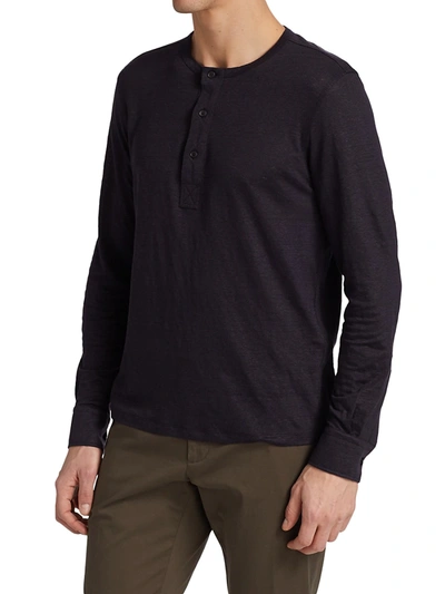 Shop Ermenegildo Zegna Pure Linen Henley In Navy