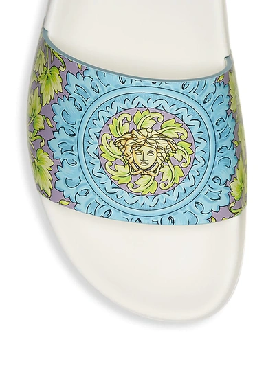 Shop Versace Palazzo-print Leather Pool Slides In Barocco