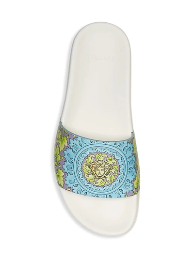 Shop Versace Palazzo-print Leather Pool Slides In Barocco