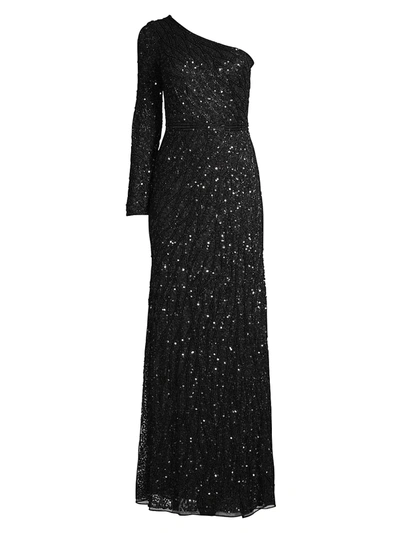 Shop Mac Duggal Women's Novelty Sequin Long-sleeve Sheath Gown In Black