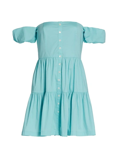 Shop Staud Elio Mini Dress In Turquoise