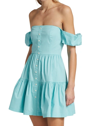 Shop Staud Elio Mini Dress In Turquoise