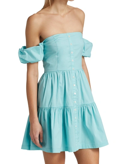 Shop Staud Elio Mini Dress In Turquoise