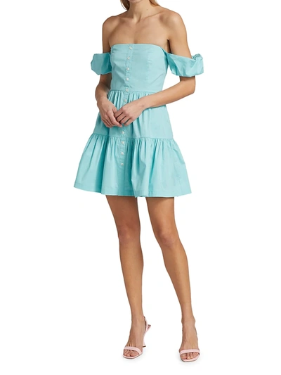 Shop Staud Elio Mini Dress In Turquoise