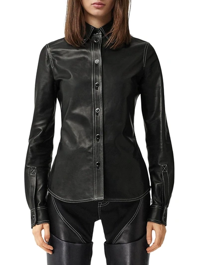 Shop Burberry Leather Shirt In Black