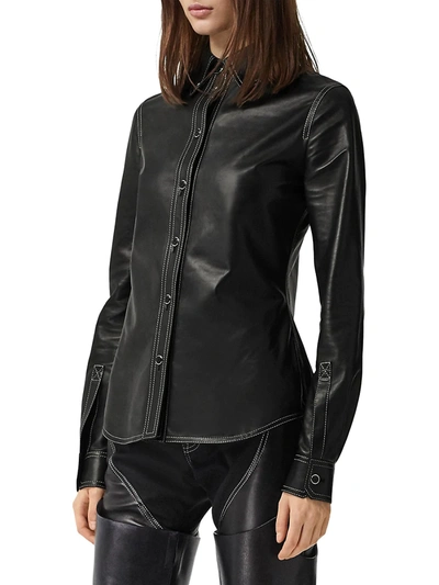 Shop Burberry Leather Shirt In Black