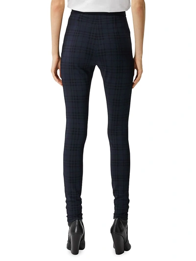 Shop Burberry Printed Check Leggings In Midnight Navy
