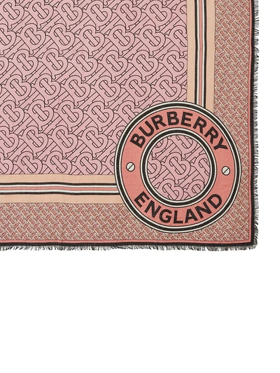 Shop Burberry Large Monogram Print Wool & Silk Square Scarf In Candy Pink