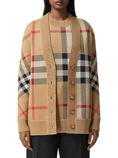 Shop Burberry Women's Caragh Check Jacquard Cardigan In Archive Beige