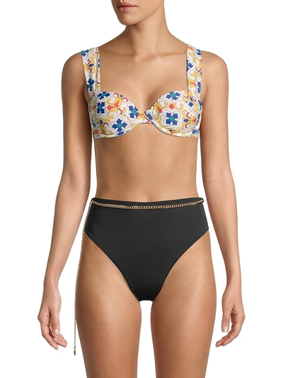 Shop Weworewhat Claudia Tile-print Bikini Top In Pearl Multi